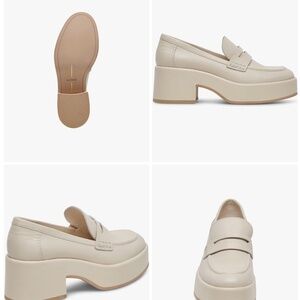 Dolce Vita Yanni Ivory Leather Heeled Loafers | Block Heel Slip-Ons